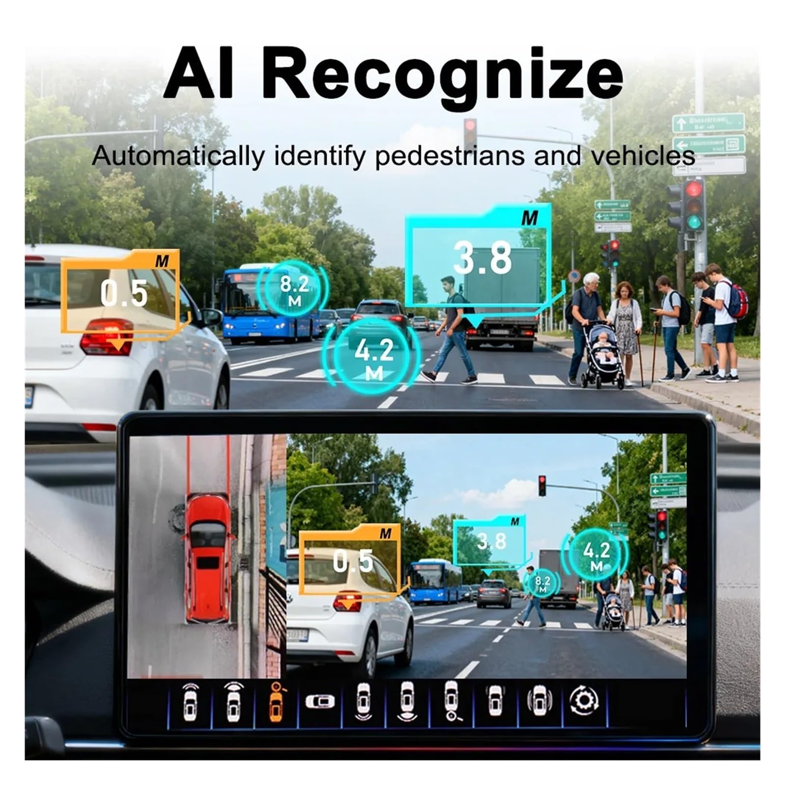 Rückfahrkameras Auto 360 Grad 3,5D 4 AI Bird View Kamera System HD 1080P Video Surround AHD Parkplatz Rückfahr Kamera