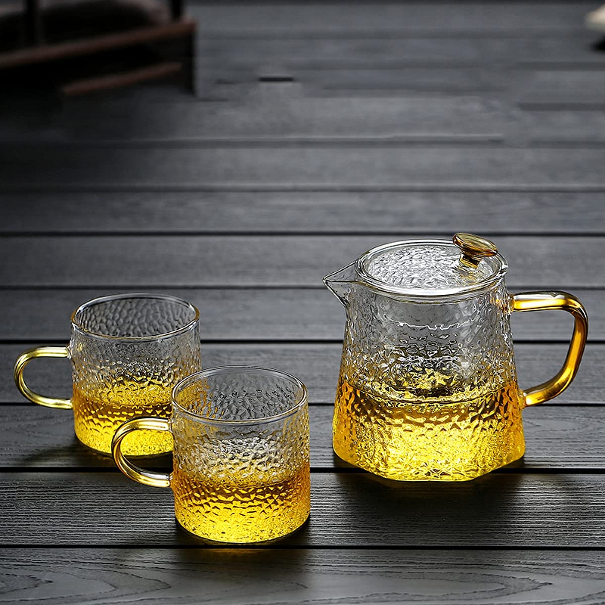 Amazon｜ティーポット 耐熱ガラス 茶こし付き ティーカップ トレイ付き 