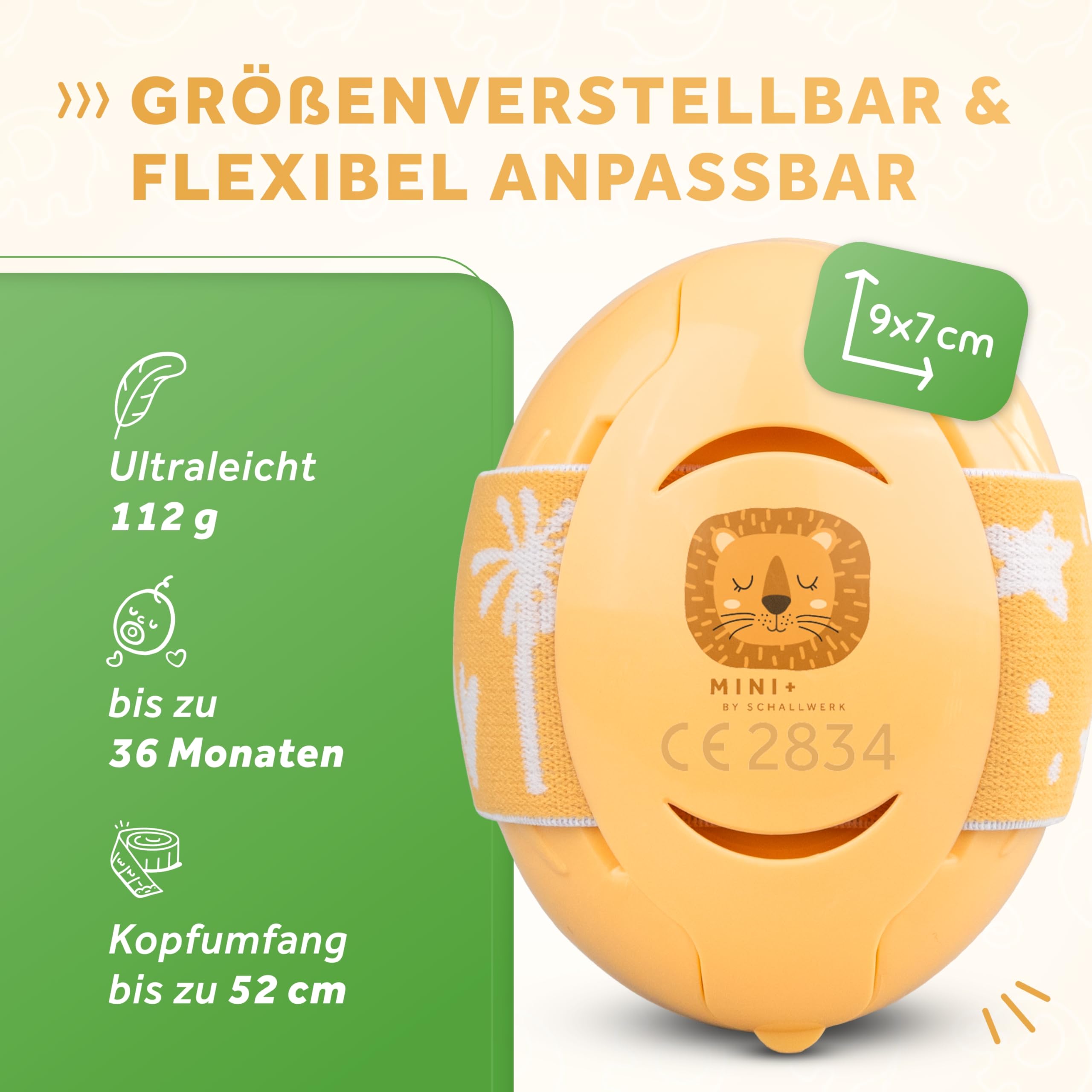 Schallwerk ® Mini+ (Lion Yellow) Gehörschutz Baby & Kinder – Lärmschutz Kopfhörer für Kleinkinder – Hochwertige Ohrenschützer & Hörschutz speziell für Babys