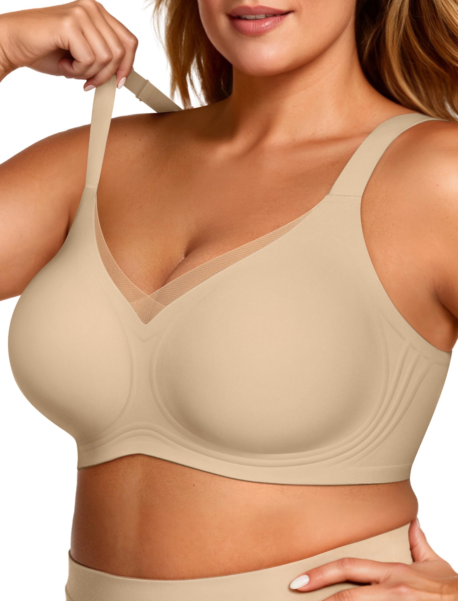 OEAK Womens Wireless Bras V Mesh Comfortable Bralette Supportive Tshirt Bra No Underwire Seamless Push Up Everyday Bras