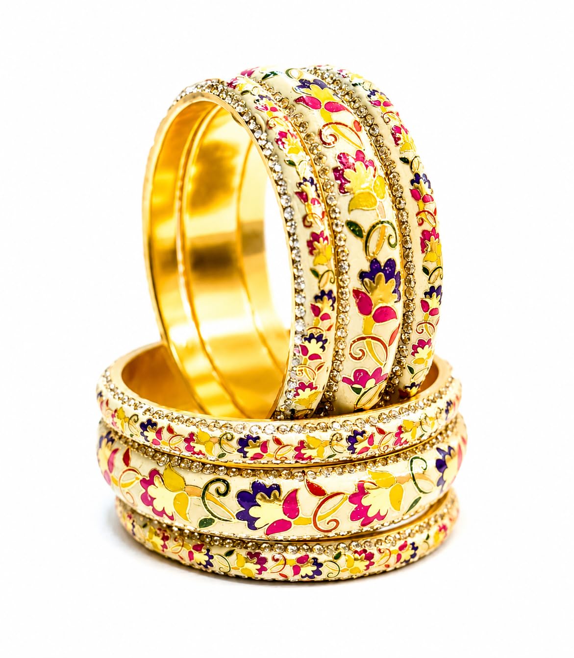 Swara Creations Meenakari Handmade Rajasthani Chudi Flower Design| Bangles Set for Women Bridal Wear