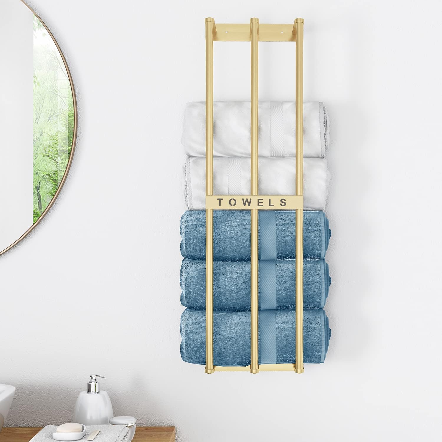 Porte-serviettes mural dorure 71x25x15cm avec triple barre de séchage design