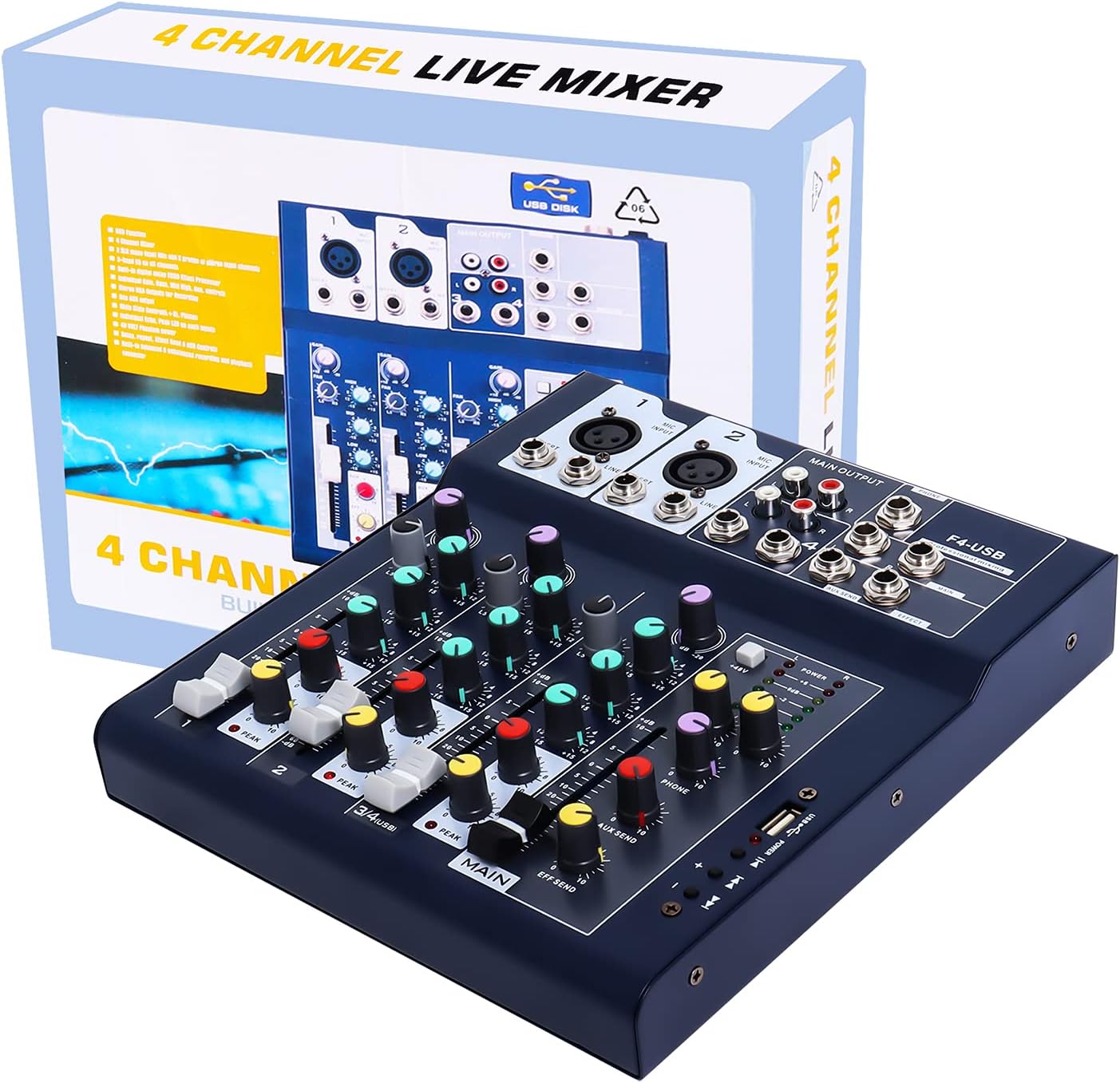 Buy 4 Channel Mixer,Portable USB Audio Mixer,48V Phantom Power Mixing Board,Sound Mixing Console