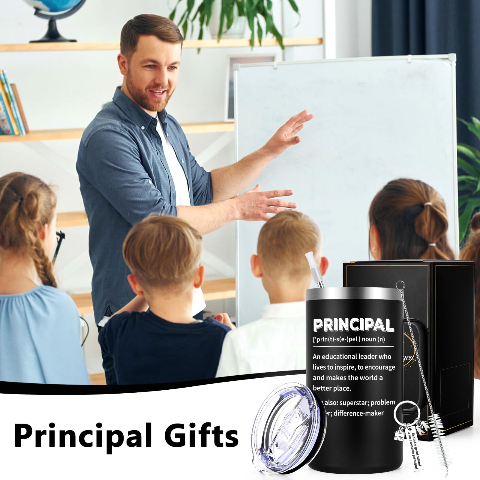 Qtencas Principal Appreciation Gifts for Men, Best Gifts for Principal Day, Principal Nutritional Facts Stainless Steel Coffee Mug, Teacher Appreciation Day(20oz, Black)