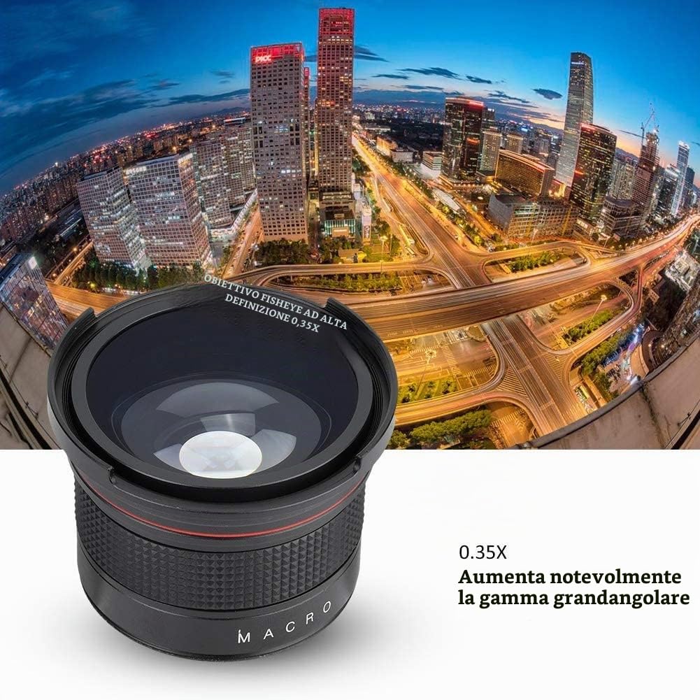 Wide Angle Converter 58mm, 0,35X Fisheye Obiettivo Super Grandangolare Asferico Professionale per Fotocamera SLR/DSLR Nero