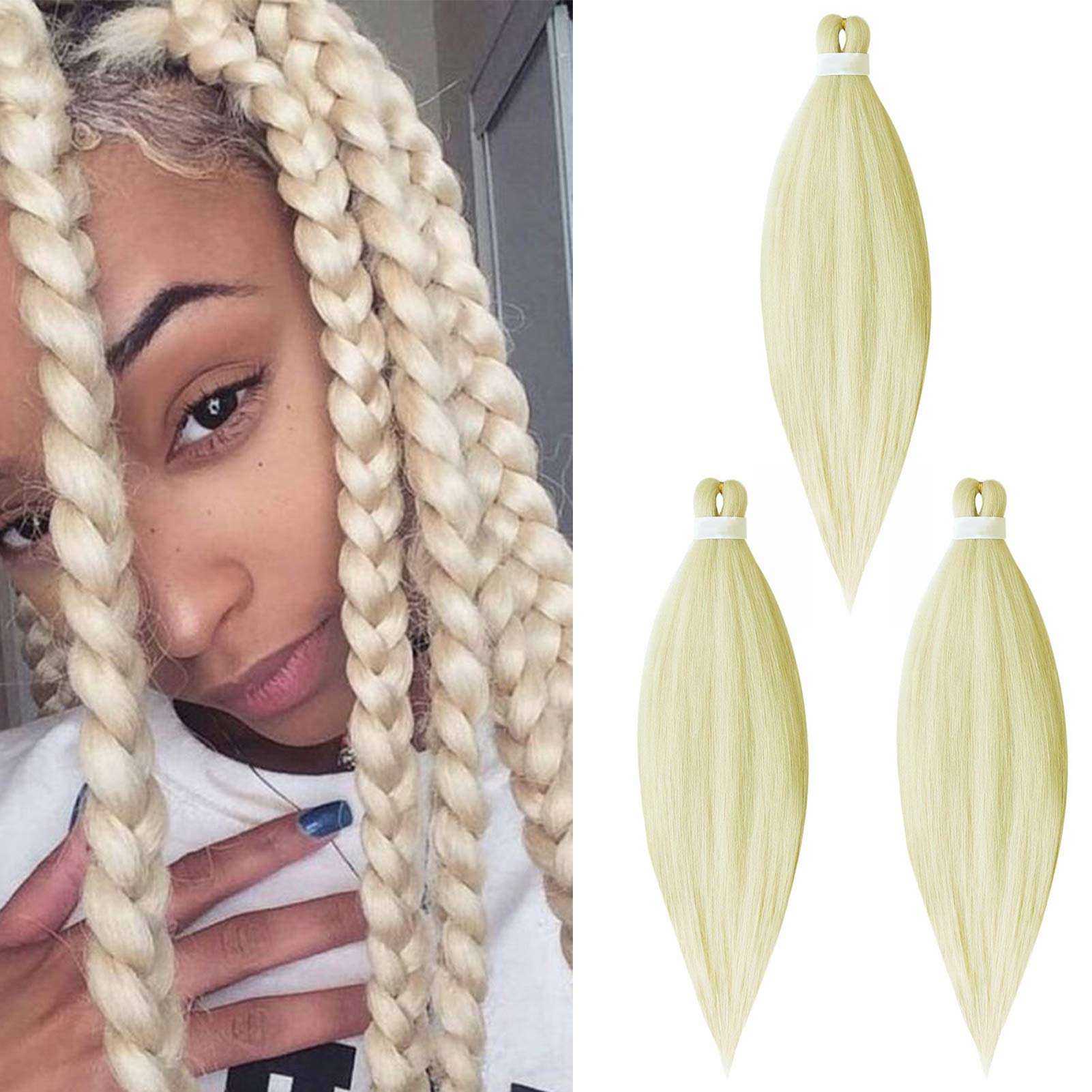 Pre stretched Braiding Hair Easy Braid Professional Hair Extensions Hot Water Setting Synthetic Fiber Crochet Twist Hair Yaki Texuture Itch Free Long Soft (26inch 3packs Bleach Blonde)
