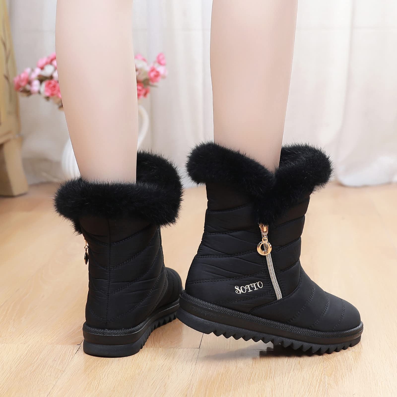 Bottes d'hiver pour femme, doublées, bottes de neige hautes, confortables, chaudes, imperméables, antidérapantes, imperméables, bottes de randonnée, bottes mi-hautes, bottes thermiques, bottes de