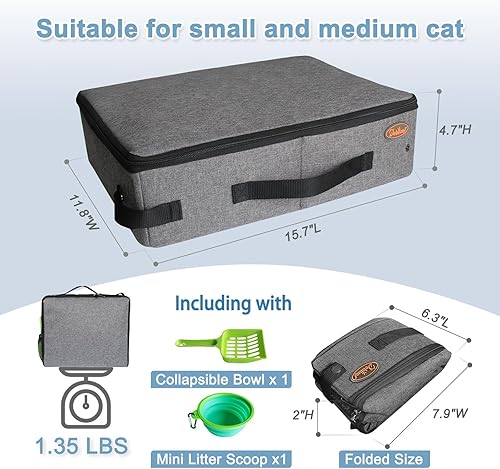 Miniatura 22 de Deblue Caja de arena portátil para gatos de viaje con tapa, caja de arena móvil plegable para gatos para gatos medianos y gatitos, caja de arena