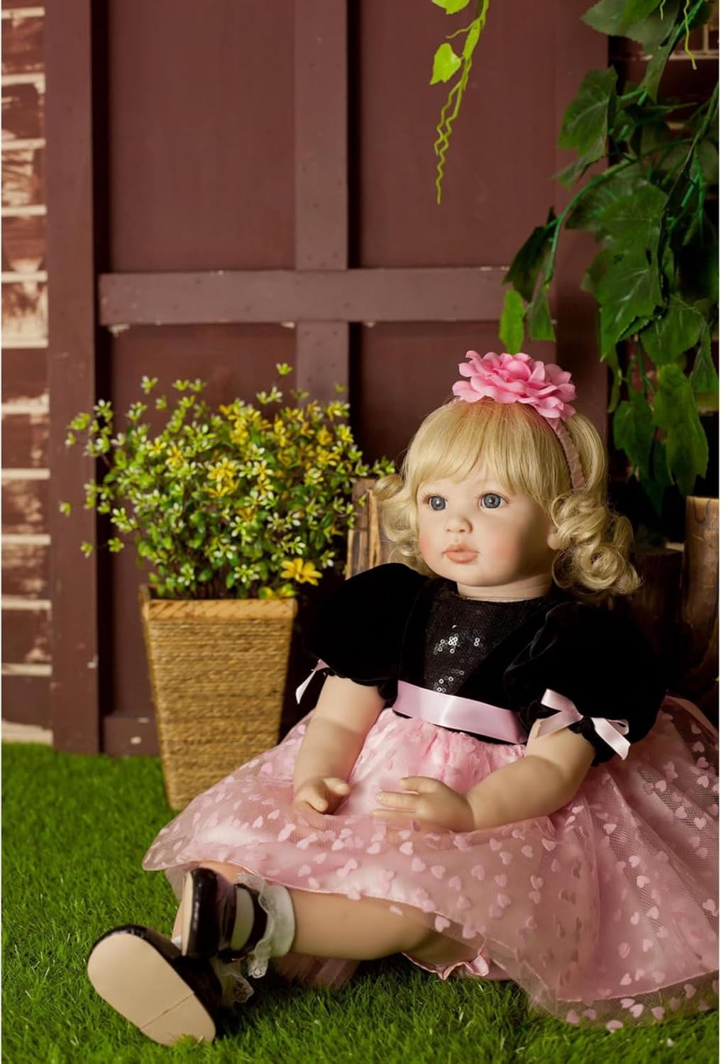 Toddler Reborn Doll Girl Princess with Curly Blonde Hair 24 Inch 60cm Real Life Looking DollsVinyl Limbs & Cloth Body Feeding Kit Toys Birth Certificate Accessories Gifts Age 14+