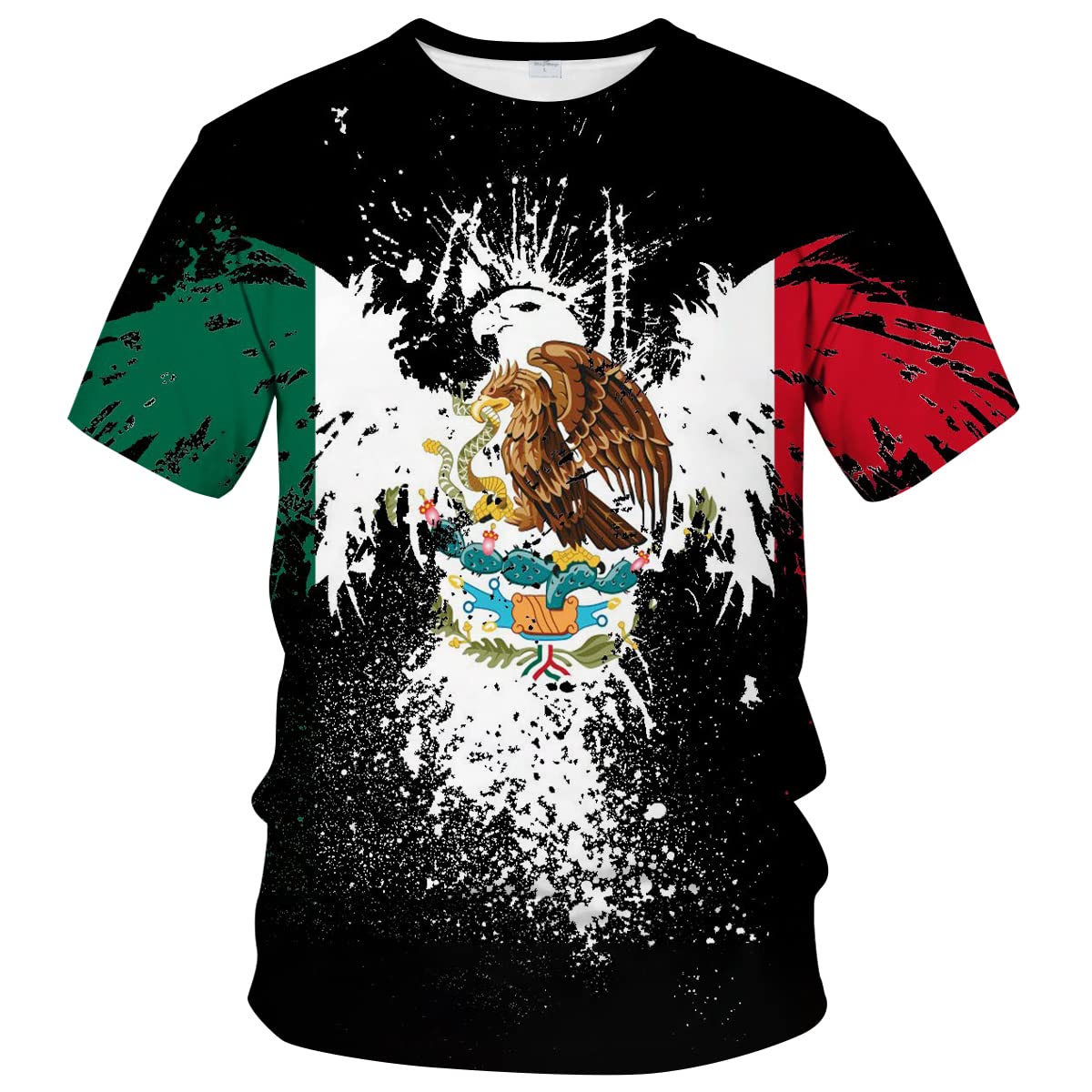 LiohansCasual 3D Mexico Flag Digital Print T-Shirt Round Neck Mens T-Shirts, Multicolor1, XXXXL