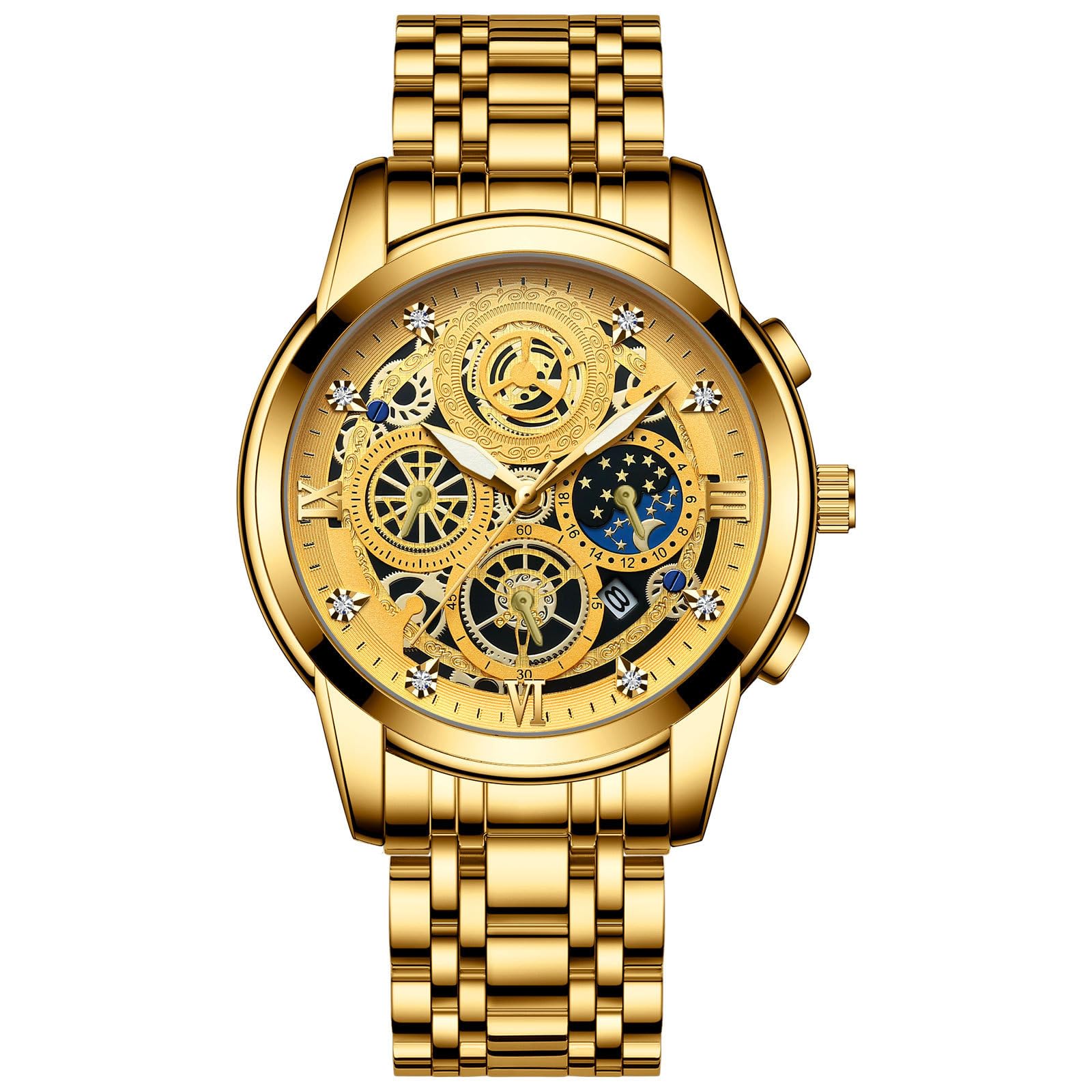 Watches for Men Skeleton Business Dress Stainless Steel Waterproof Luminous Multifunction…