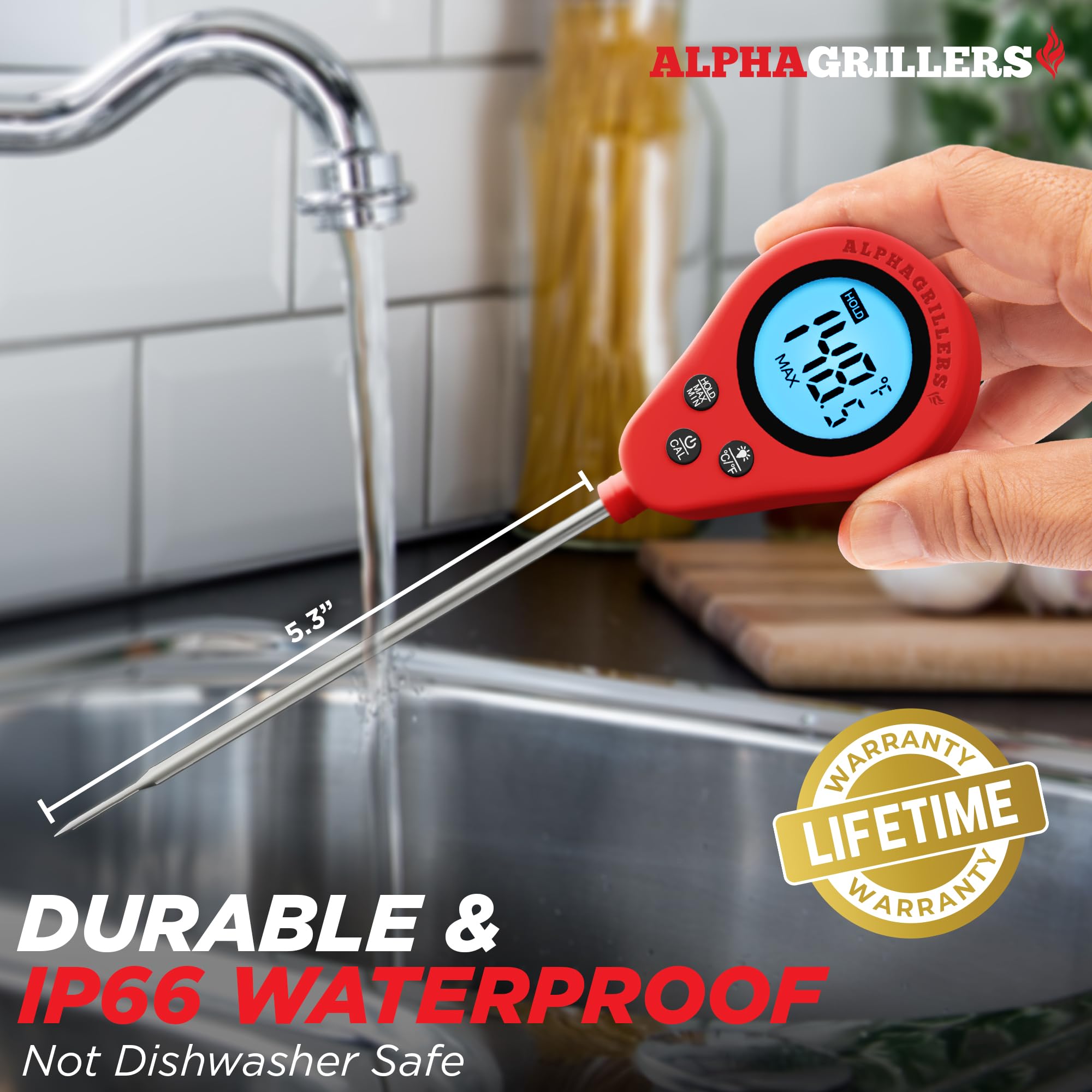 Alpha Grillers Instant Read Meat Thermometer Digital Food Thermometer for Cooking Grilling Bread Baking Liquids and Air Fryer with Temperature Guide, Long Probe and Large Backlit Display - Image 5