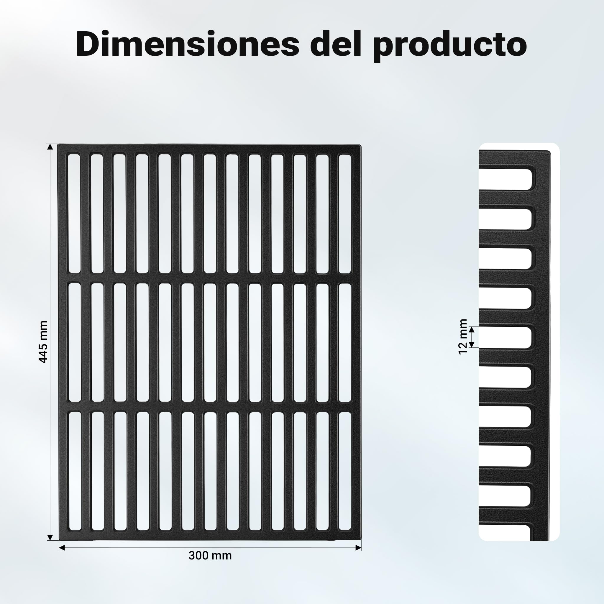 Wiltec Rejilla de hierro fundido cuadrada 30 x 44.5 cm maciza para parrilla de carbón parrilla de gas barbacoa