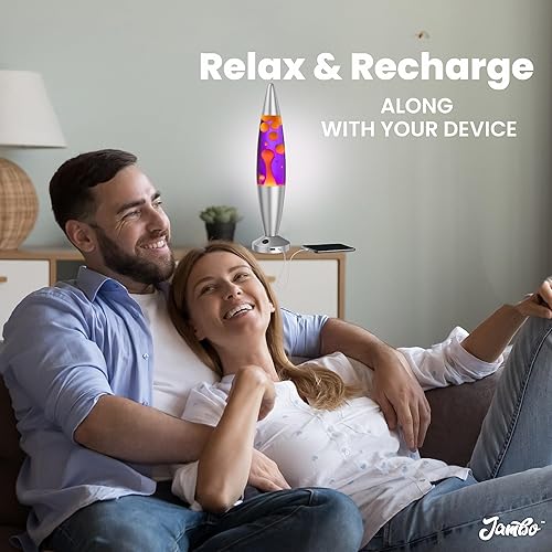 Miniatura 6 de Jambo Hermosa lámpara líquida de 16 pulgadas con cera  Entretenida para adultos y niños (base plateada, líquido morado, cera amarilla, 16 pulgadas,