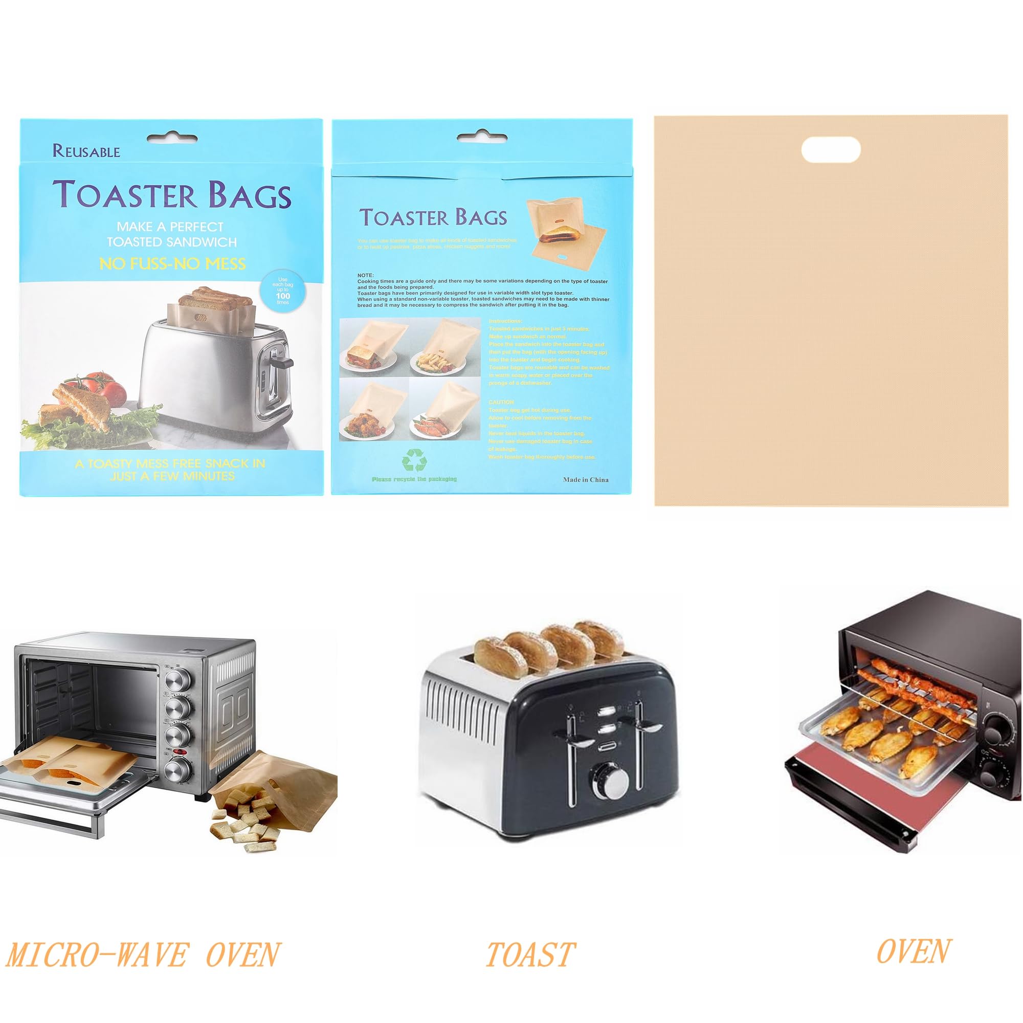 12 pezzi di sacchetti per toast, sacchetti per tostapane, sacchetti