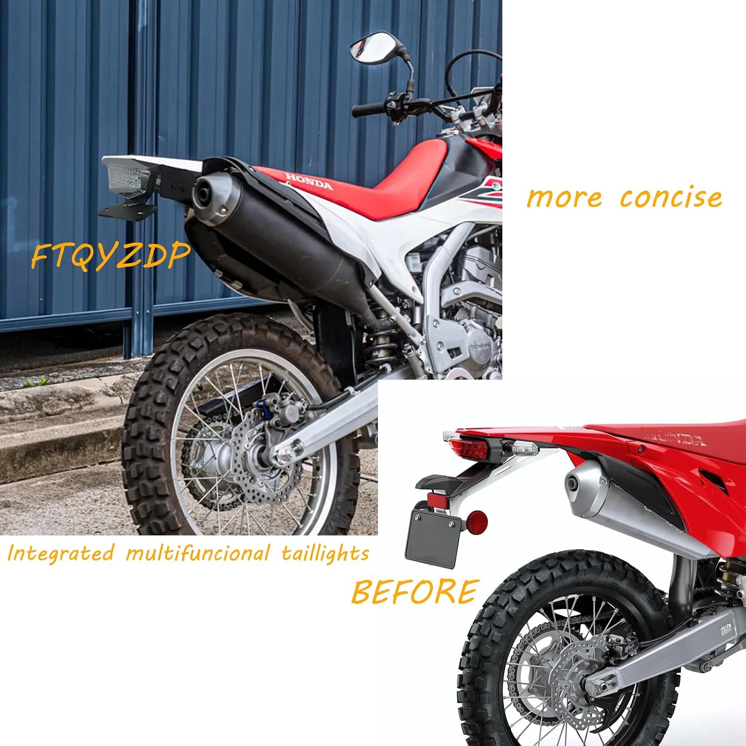 Tail Tidy Kit for CRF250L(2013-2020) CRF250RL（2017-2019）CRF250L RALLY(2013-2020）.Fender Eliminator Kit equipped License Plate Holder Integrated LED Tail Light, Brake & Turn Signal Blinker (Red)