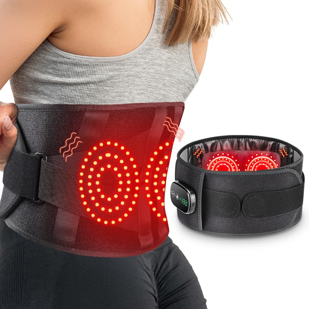 Red Light Therapy Belt for Body Cordless Infrared Light Therapy Belt with Heating Vibration Massage Portable Lower Back