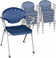 Romig Rico Navy Stack Chairs with Arms (11 Pack) - Ergonomic 330lb Durable Stacking for Classroom Office Training