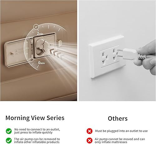 Miniatura 4 de Naturehike Colchón de aire de lujo tamaño Queen con bomba eléctrica integrada extraíble, colchón inflable extra ancho de 79 x 59 pulgadas para el