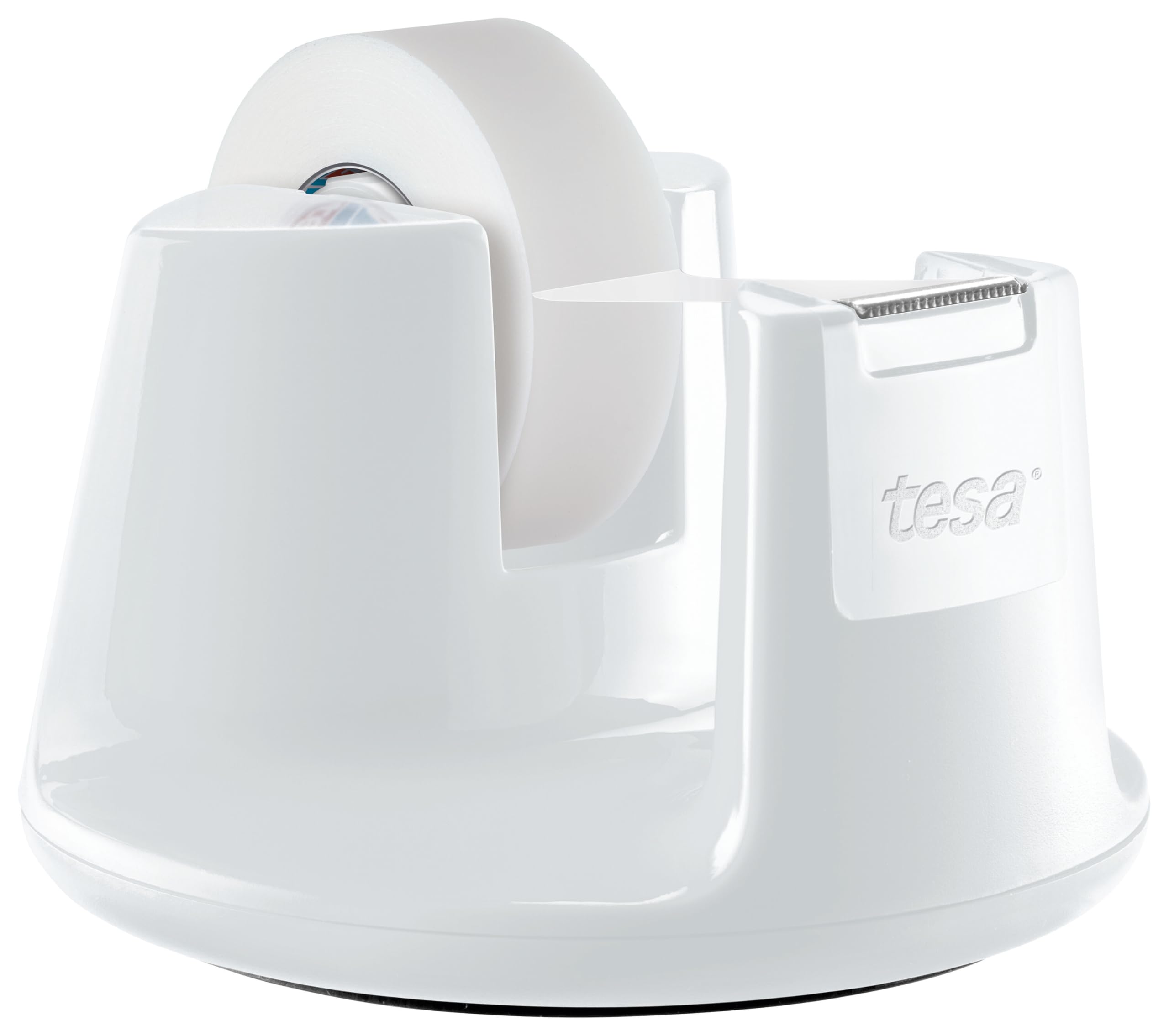 tesa Dyspenser stołowy z nowym antypoślizgowym dnem, model "Compact", biały, wraz z 1 rolką taśmy Tesafilm matowo-niewidoczny, 33 m : 19 mm