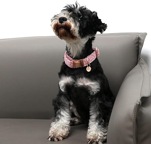 Miniatura 4 de UP URARA PUP Daisy - Collar de algodón para perro con hebilla de metal, regalo rosa para niñas o niños pequeños, medianos y grandes, lindos collares