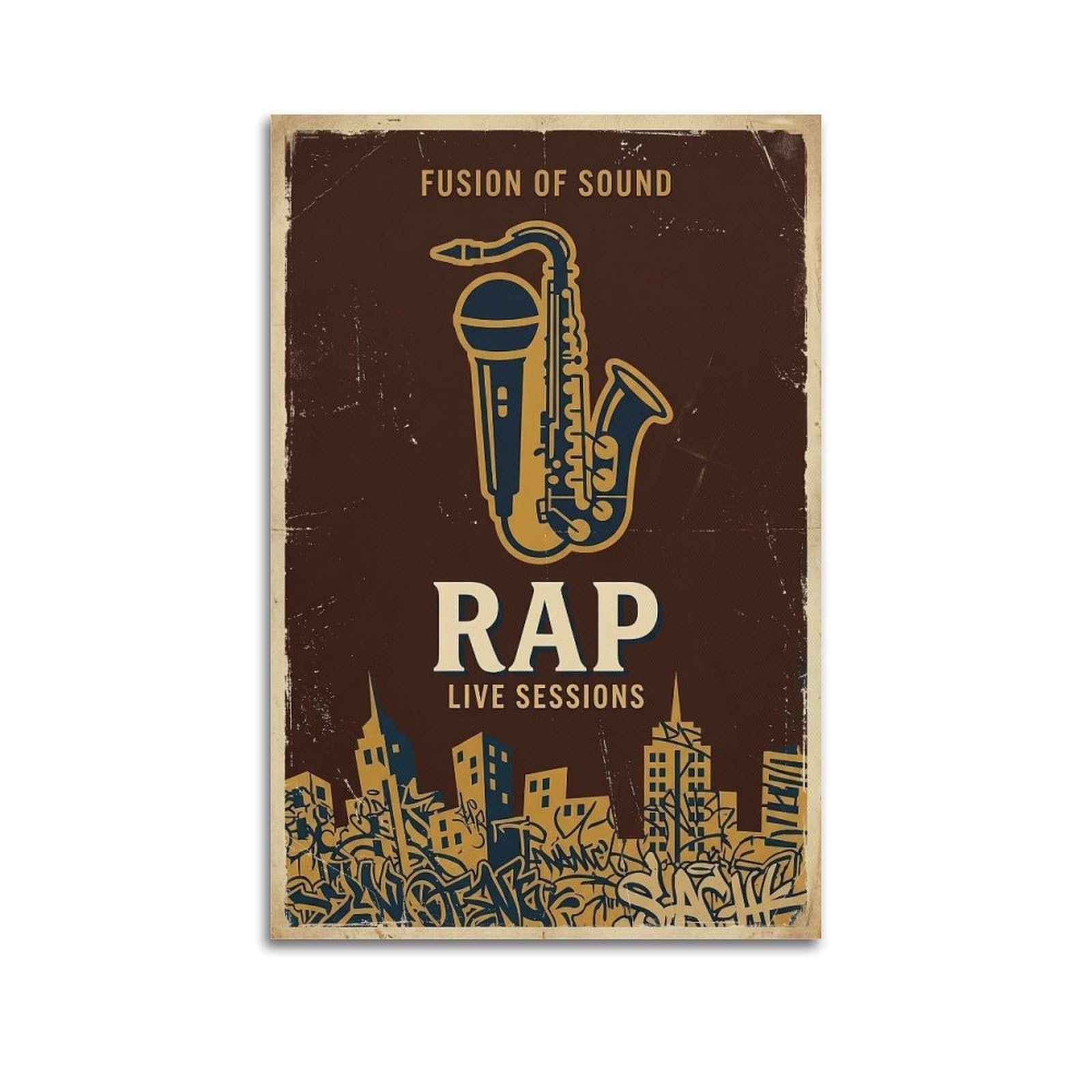 OKNGB Vintage Retro Saxophone & Microphone Jazz Rap Poster Decorative Painting Canvas Art Picture 20x30inch(50x75cm)