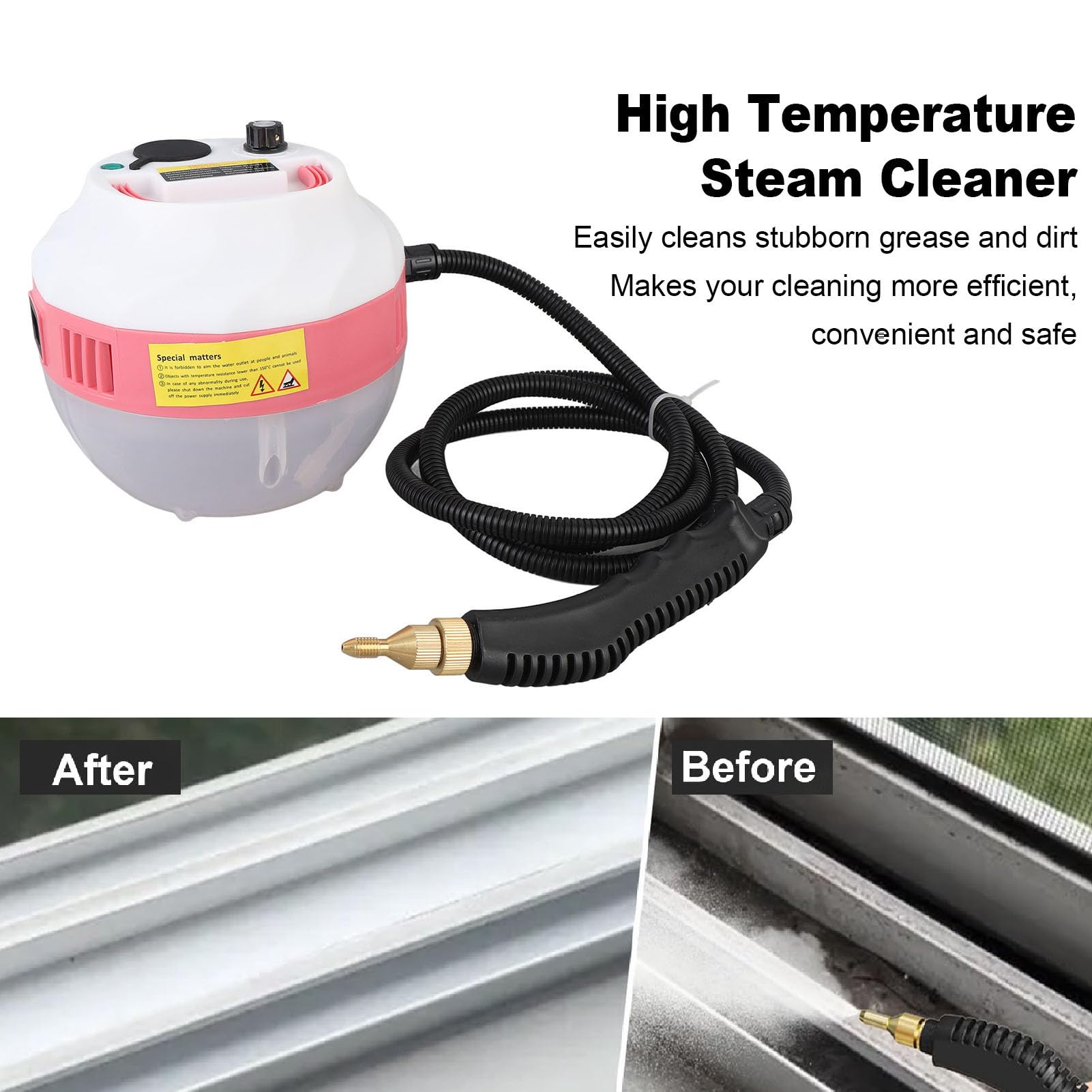 1500W Steam Cleaner, Handheld Steam Cleaner, High Temperature Cleaning Machine with 3 Brush Heads for Home Bathroom Kitchen (US Plug 110V)