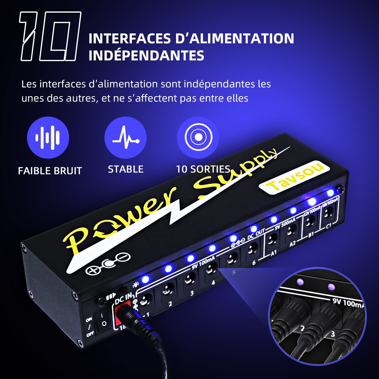 Alimentation Pédale Guitare 10 sorties CC isolées pour 9 V/12 V/18 V Avec adaptateur EU