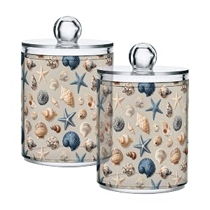 senya Plastic Cotton Swab Ball Pad Holder 10 Oz Bathroom Organizer Qtip Apothecary Jar Clear Container Dispenser Starfish