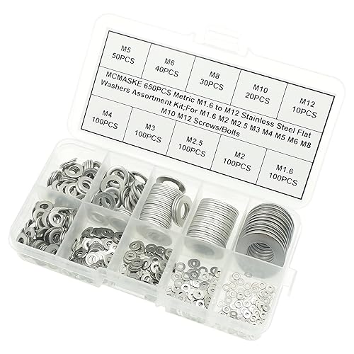 Miniatura 3 de MCMASKE Kit surtido de arandelas planas M1.6 a M12, acero inoxidable 304, para tornillos M1.6 M2 M2.5 M3 M4 M5 M6 M8 M10 M12