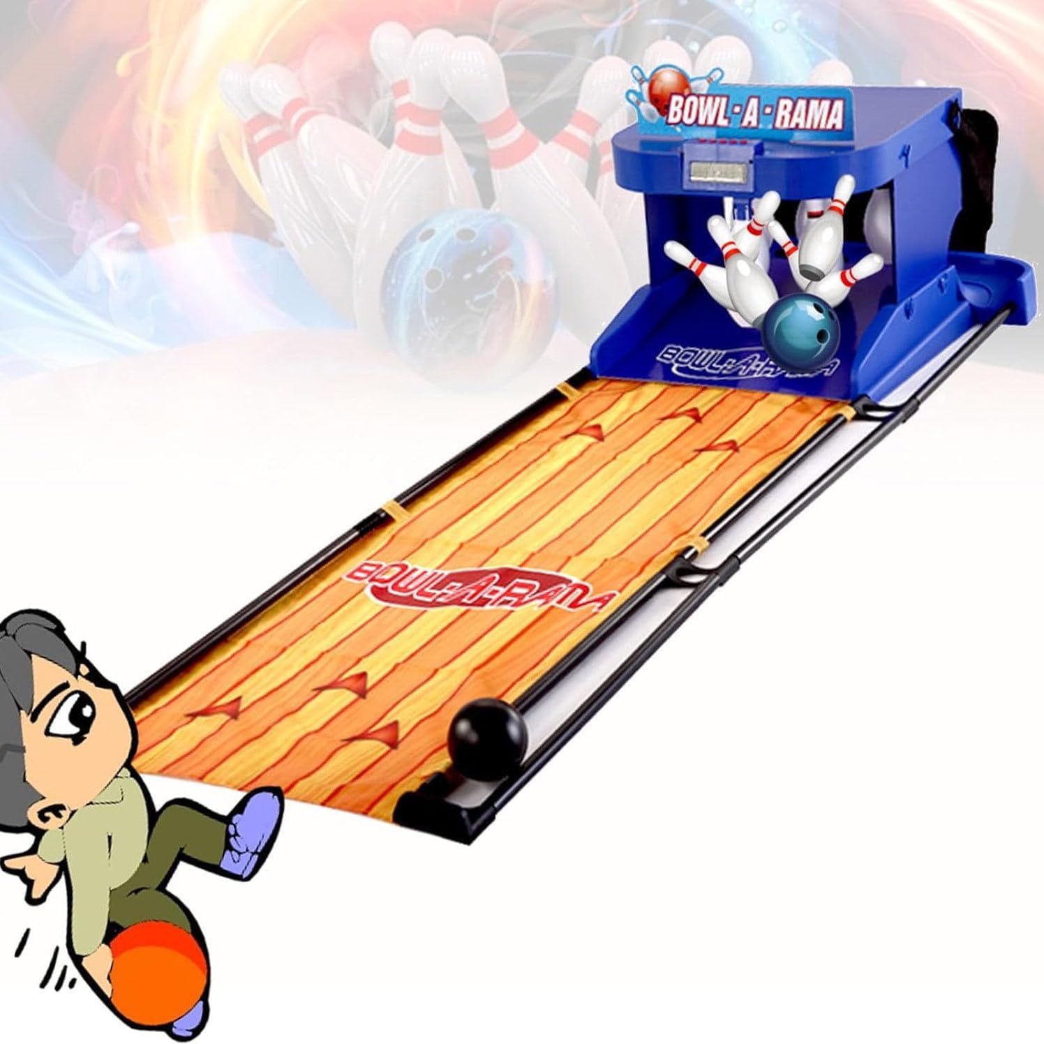 Family Bowling Game with LED Electronic Scoreboard, Automatic Reset, Simulated Sound Effects, Foldable Design, Suitable for Child and Adults, 2 Meters/6 Feet.