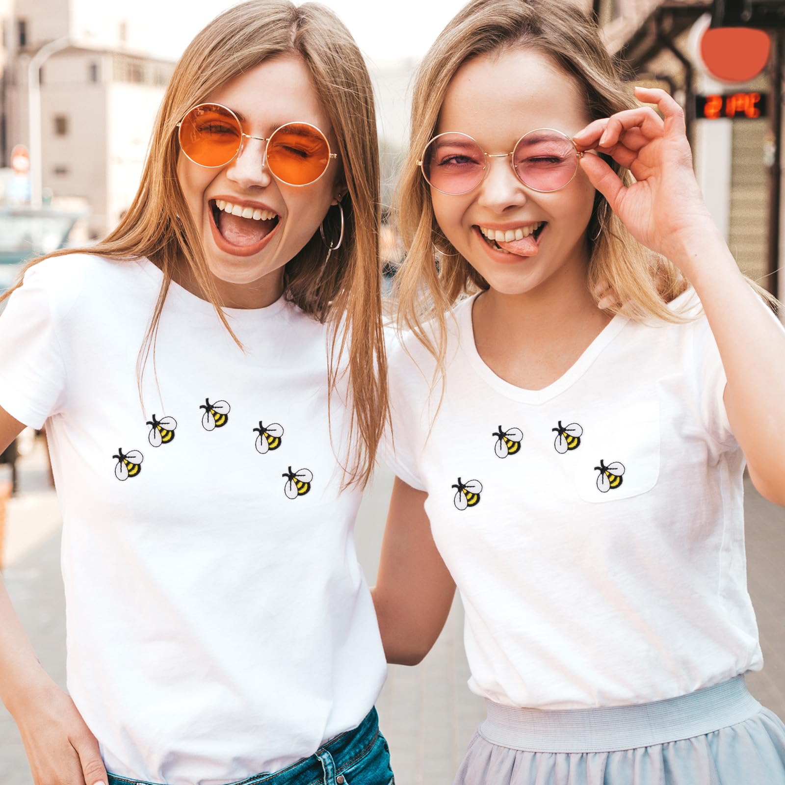 TIESOME Aufnäher in Bienenform, bestickt, zum Aufbügeln, niedliche Bienenform, dekorative Flicken zum Aufnähen, kleine Bügelbilder, bestickte Flicken, Dekoration für Taschen, Jacken, Jeans, 60 Stück