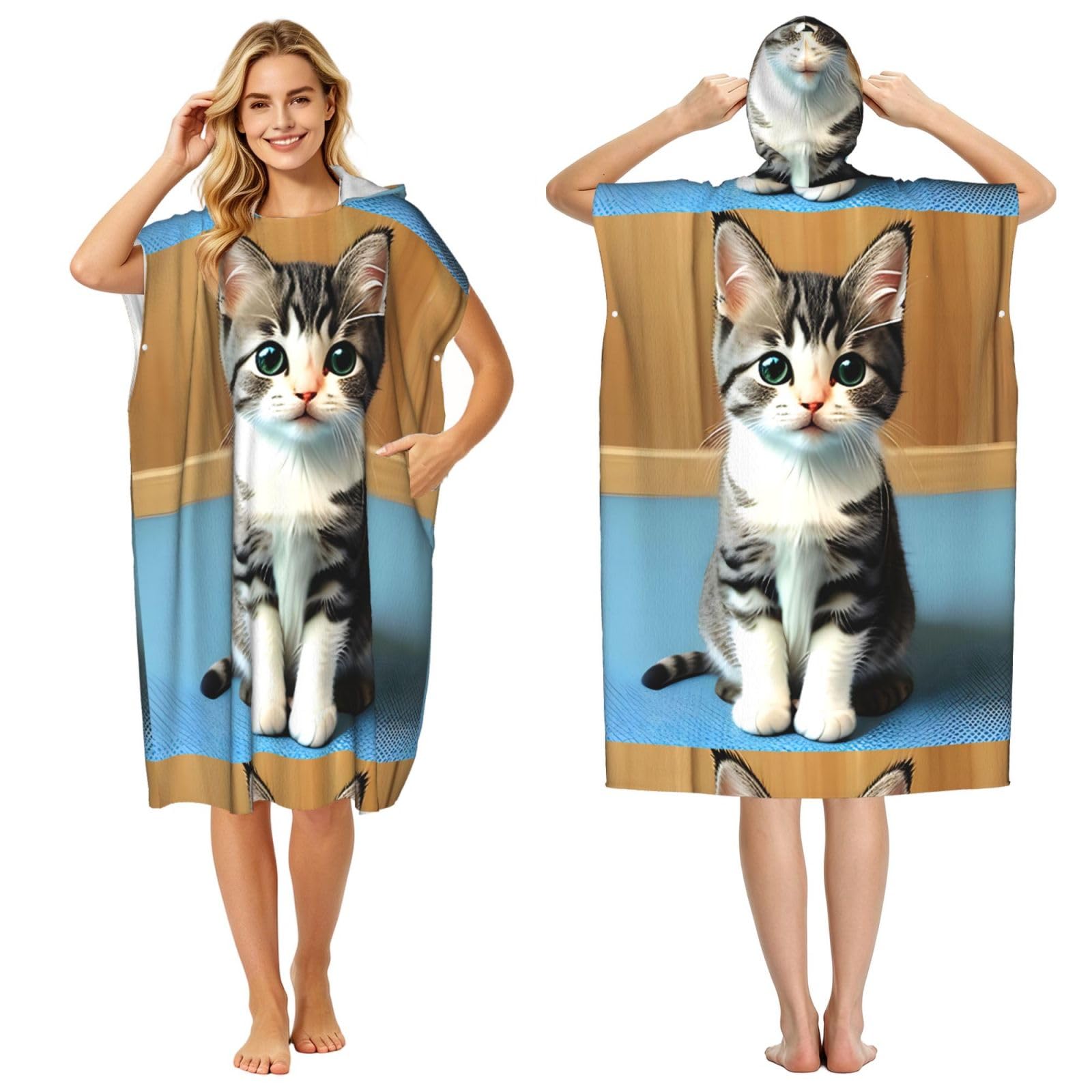 WSSYYBF WSSYYBFBedroom kitten Adult hooded beach towel Oversized with Hood for Absorbent Quick Dry
