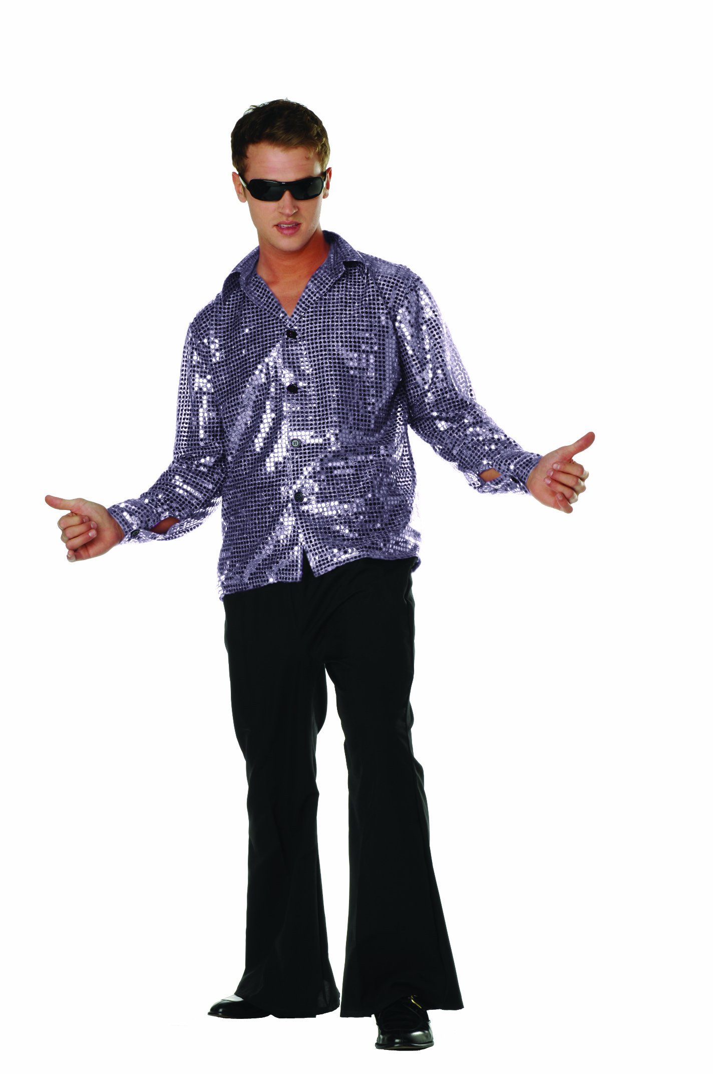 RG Costumes Disco Inferno Shirt Silver Medium 36-38