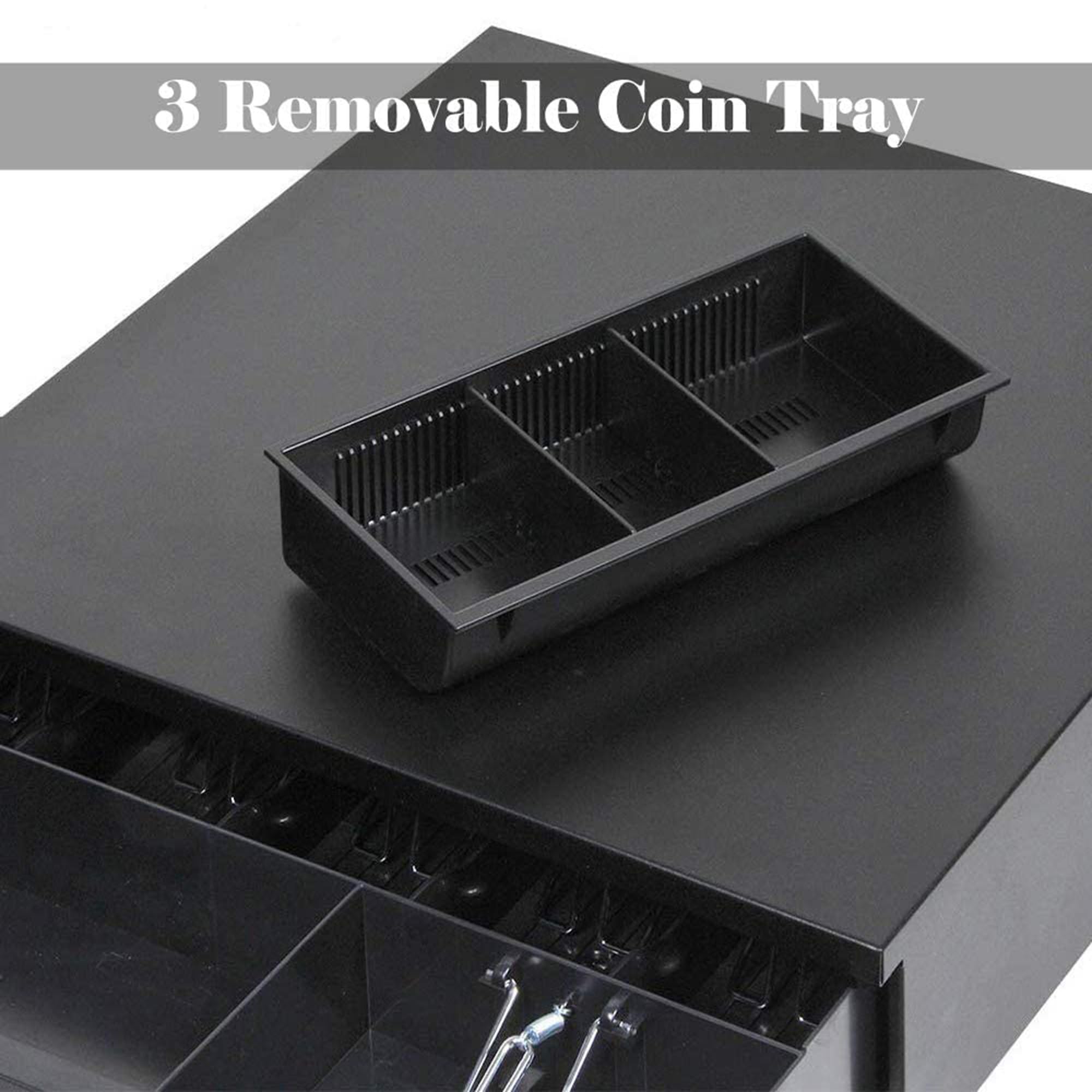 RONTENO Metal Cash Box with Removable Coin Tray & Key Lock | Money Storage Cash Drawer for Shop (1 Pc, Black) 1