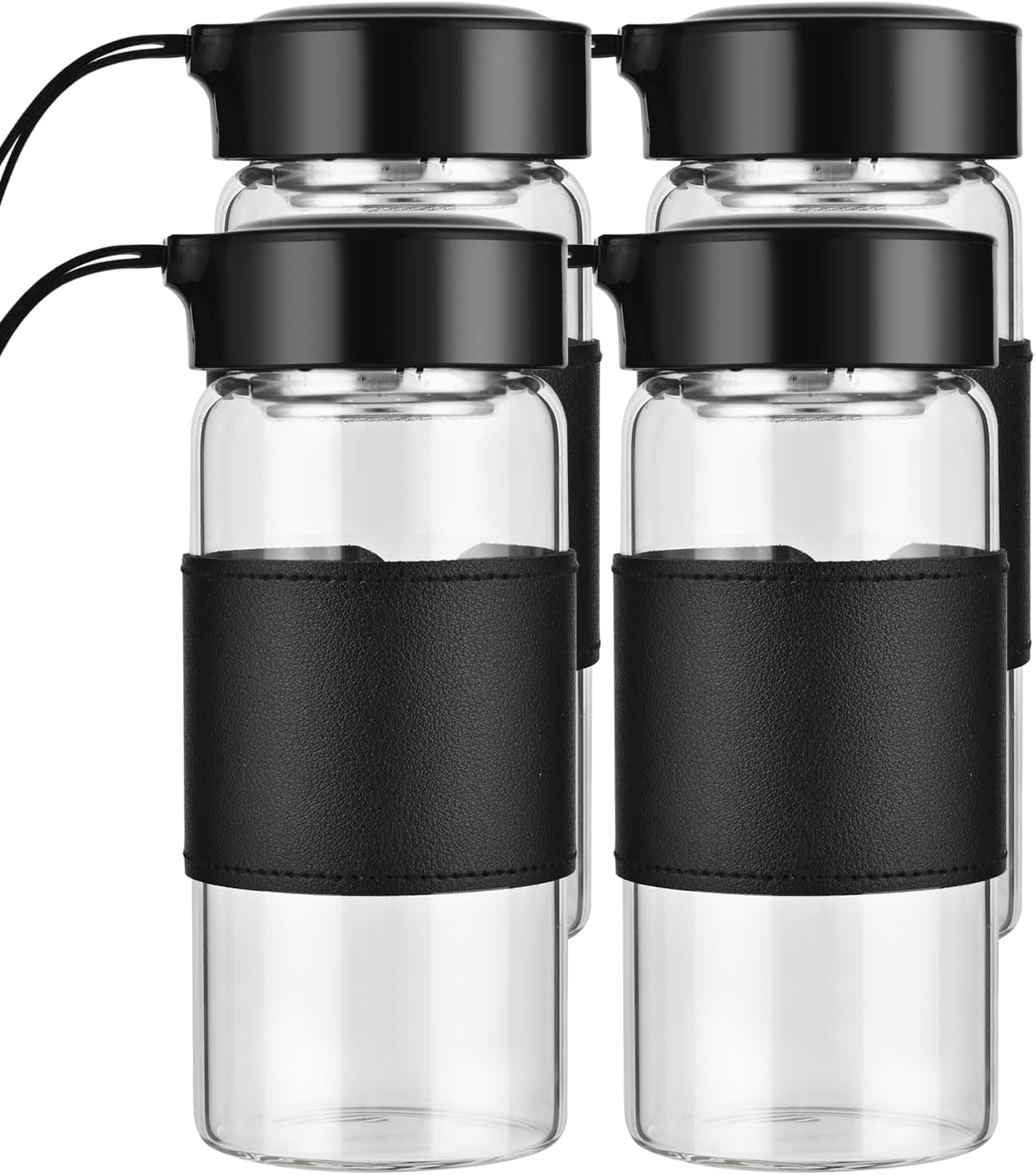 Small Glass Shaker Bottle, 4 Pack 16oz BPA Free Odorless Shaker Bottle with 304SS Mixing Ball and Removable Cleaning Brush for Fitness & Protein Shakes(Black-4Pack)
