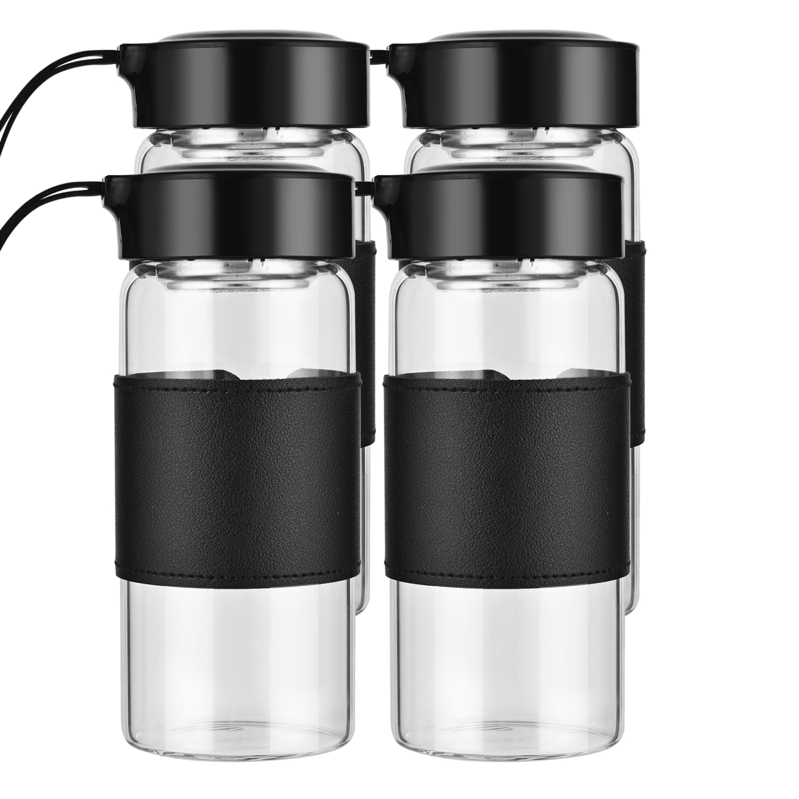 Kleine Glas-Shaker-Flasche, 473 ml, BPA-frei, geruchlos, Shaker-Flasche mit 304SS Rührball und abnehmbarer Reinigungsbürste für Fitness und Protein-Shakes, Schwarz, 4 Stück
