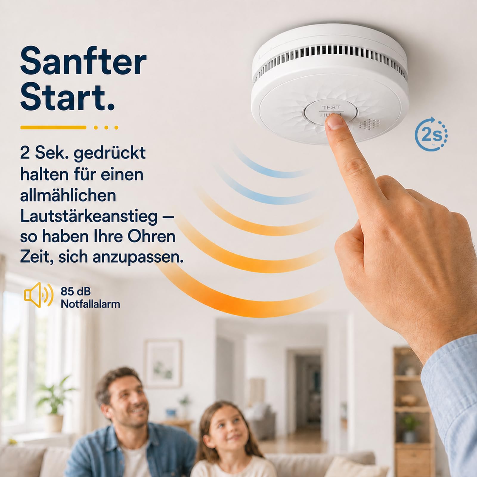 Détecteur de Fumée Domestique - Certifié EN14604, Durée de Vie 10 Ans, Fonctionne 5 Ans avec Piles AA, sans LED Clignotante (Lot de 3)