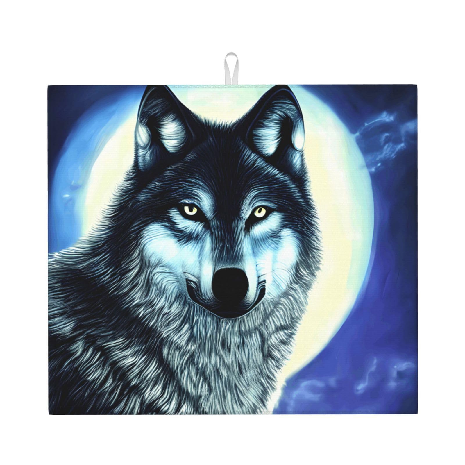WHJDPP wolf under moon Prints Kitchen Drying Mat - Absorbent Dish Drying Throw with Colorful Prints, Quick-Dry Countertop Layer for Dishes & Appliances - Non-Slip & Foldable
