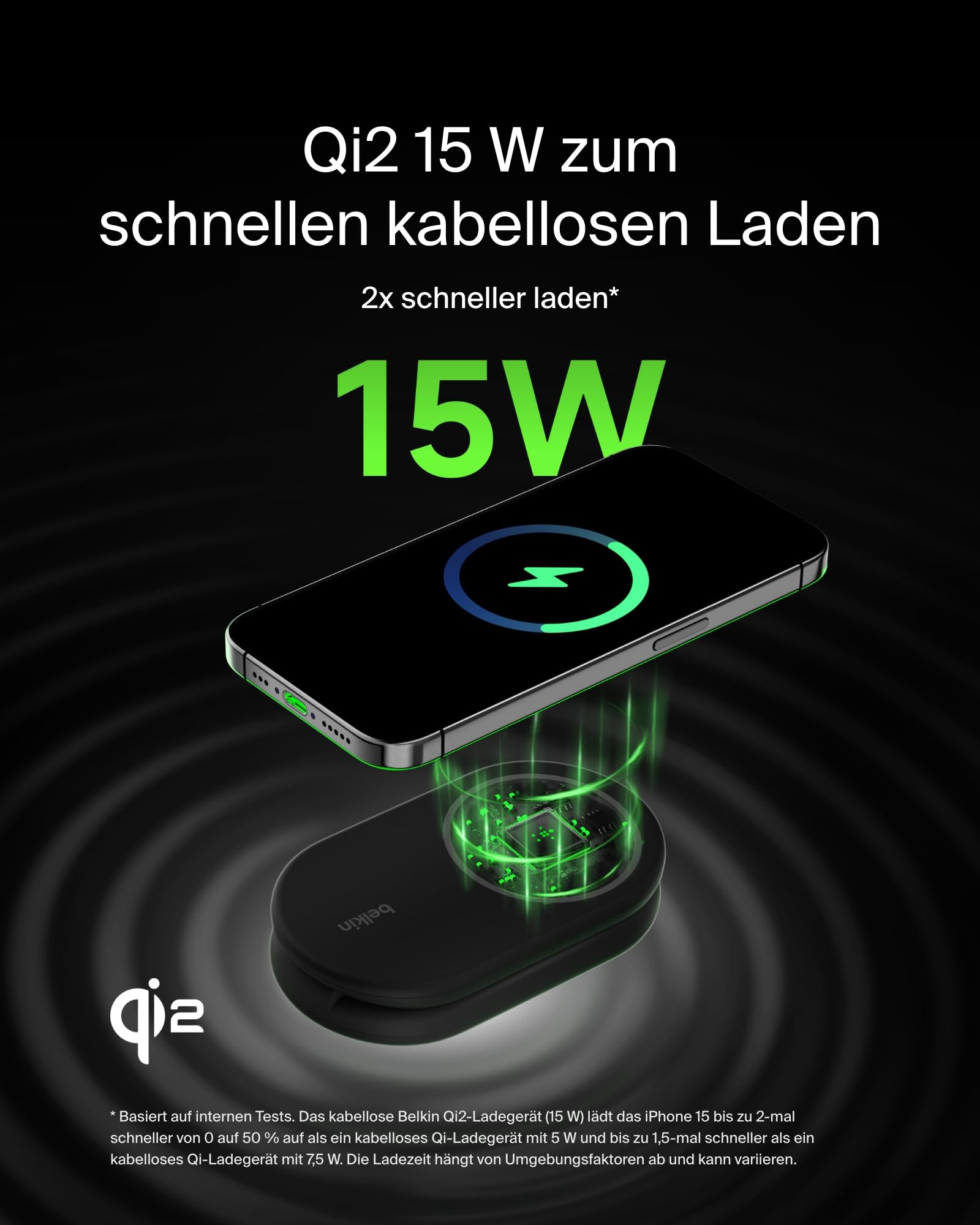 Belkin BoostCharge 2-in-1 magnetisches einklappbares Ladegerät Qi2, MagSafe-kompatibles 15 W, Schnellladegerät für Apple iPhone 17, Air, Pixelsnap, induktive Ladestation, inklusive Netzteil - Schwarz