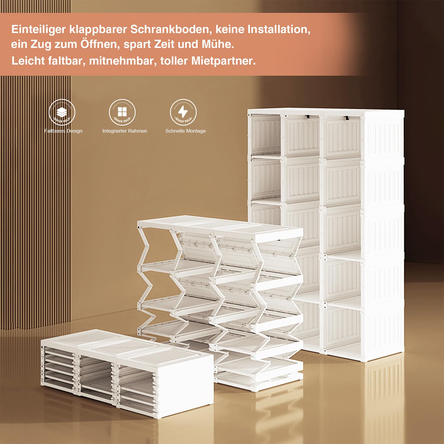 Generisch Kleiderschrank Faltschrank, Tragbarer Schlafzimmerschrank, 170x69x50 cm, Faltbarer Mehrzweckschrank mit magnetischen transparenten Türen, 1 Aufhängestange, für Wohnzimmer Schlafzimmer, weiß