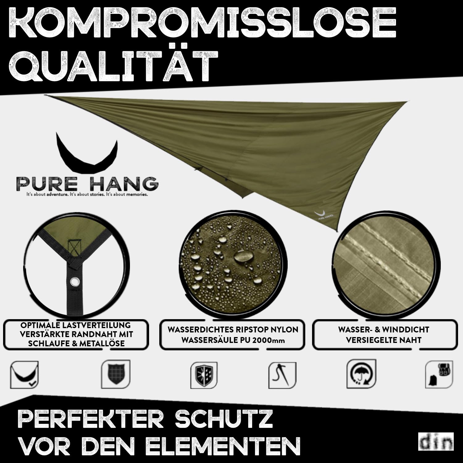 Plandeka namiotowa premium 3 x 3 do hamaka outdoorowego na kemping, wodoszczelna, z oczkami, żagiel przeciwsłoneczny, plaża, ultra lekka, ochrona przed słońcem, promieniowaniem UV, ochrona