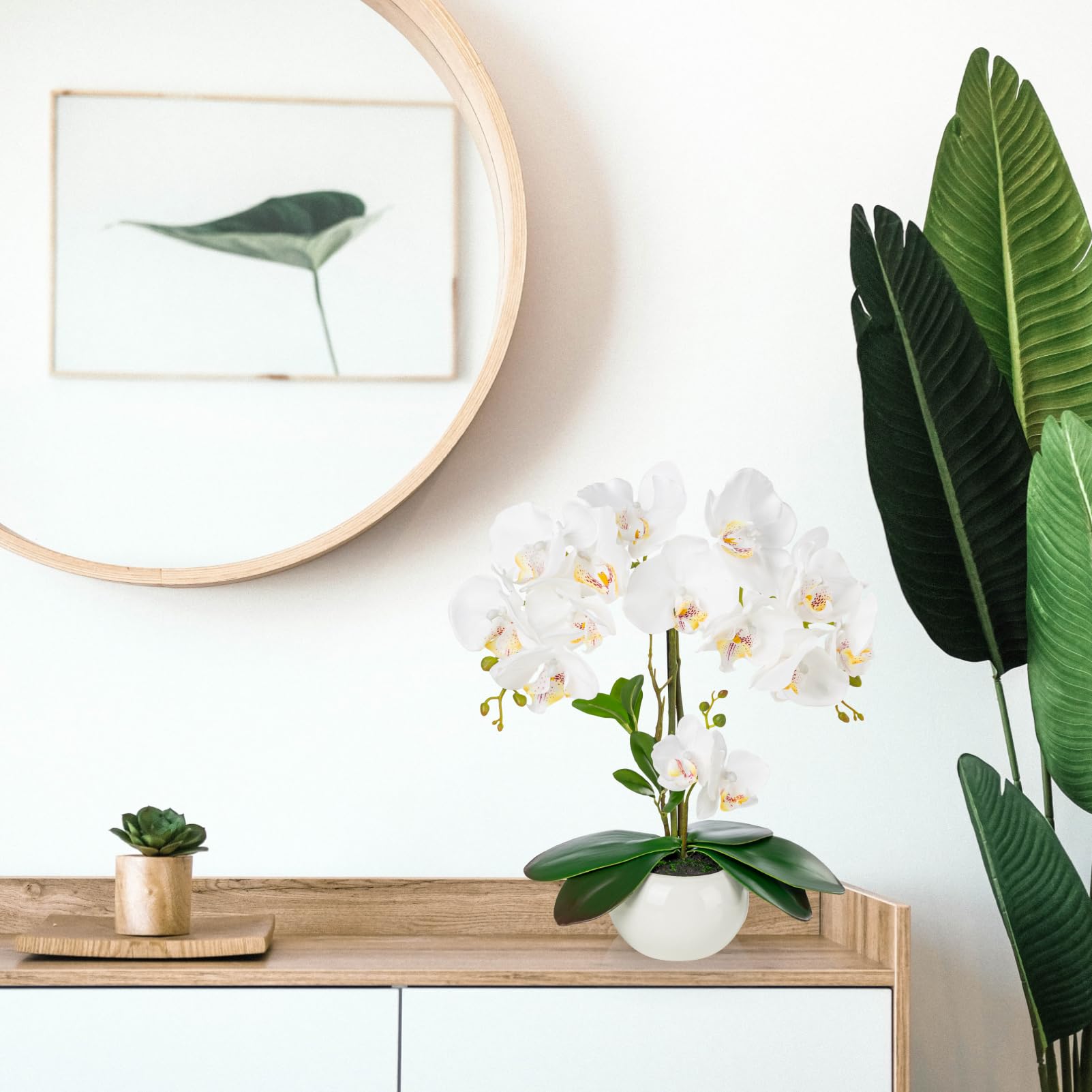 PASCH® Zestaw 2sztucznych orchidei w ceramicznych doniczkach o wysokim połysku (40 cm) | sztuczne kwiaty w doniczce