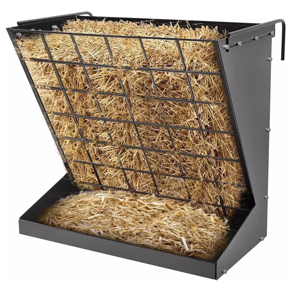 Comedero para Ganado, comedero de heno de Pared, 2 en 1 de Metal Resistente para heno y Grano, con Distancia Ajustable, para Cabras, Ganado Vacuno y Caballos (Negro)