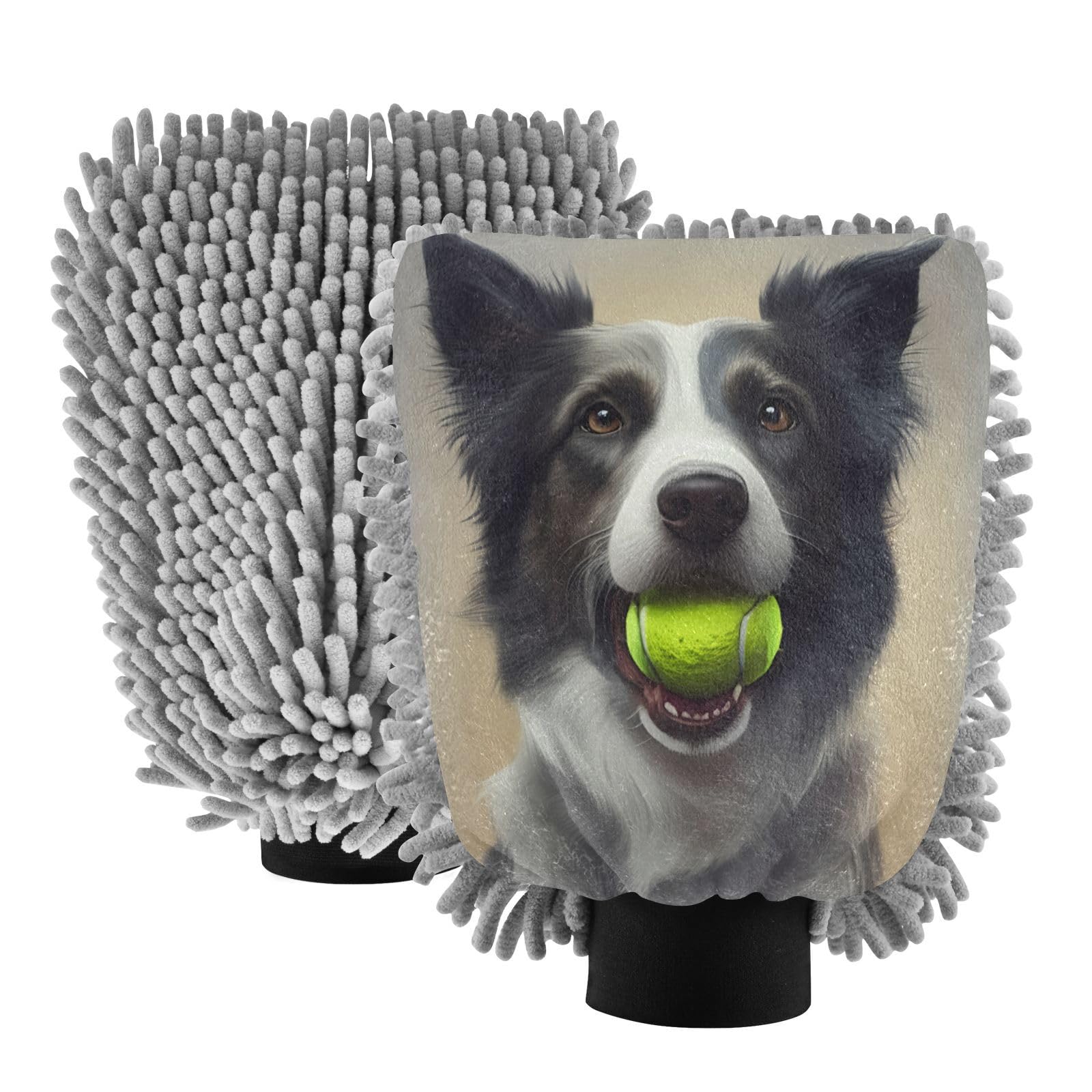 STAYTOP A Shepherd Dog Carrying A Ball Car Wash Mitt Microfiber, 2Pcs Scratch Free Lint-Free, Premium Chenille Microfiber Mitt Car Wash Brush-L