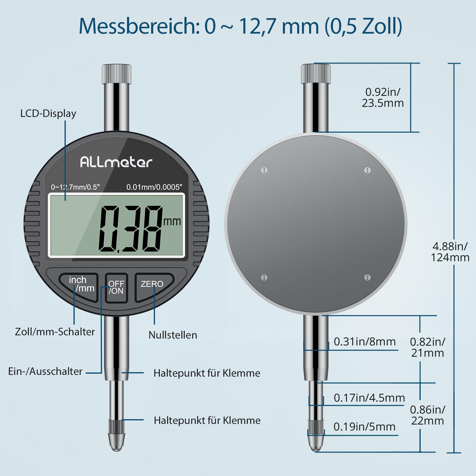 Digitales Bohrungsmessgerät 18-160mm – Präzises Innenmessgerät mit LCD-Messuhr, 0,01mm Genauigkeit, tiefes Messen bis 150mm, inkl. Zubehör & ABS-Box