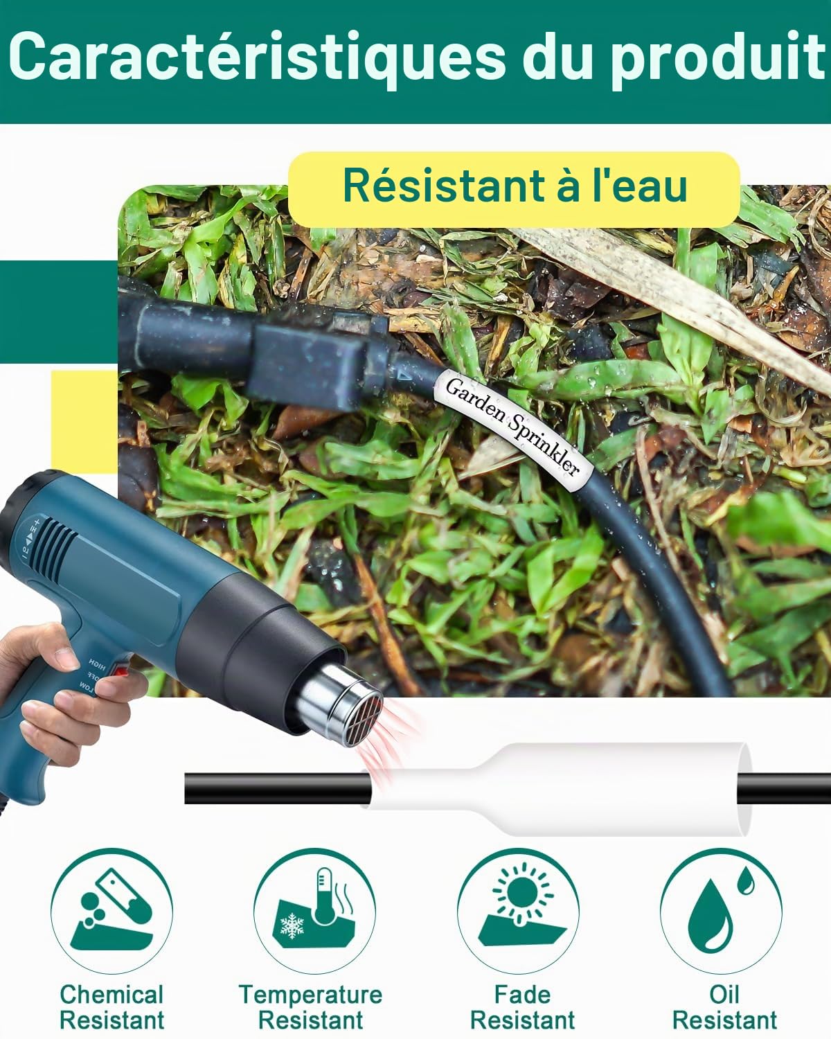 NineLeaf Lot de 4 tubes thermorétractables industriels compatibles avec DYMO 18055 12mm x 1,5m pour DYMO Rhino 4200 5000 5200 1000 3000 6000 Étiqueteuse industrielle 4,9' noir sur blanc