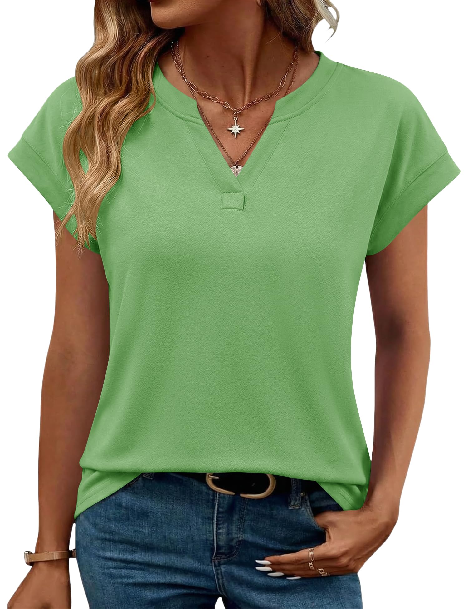 Rapbin Bluse Damen Tops Sommer Kurzarm Bluse Damen Casual Elegant Oberteile Basic V-Ausschnitt Tank Top Outfit