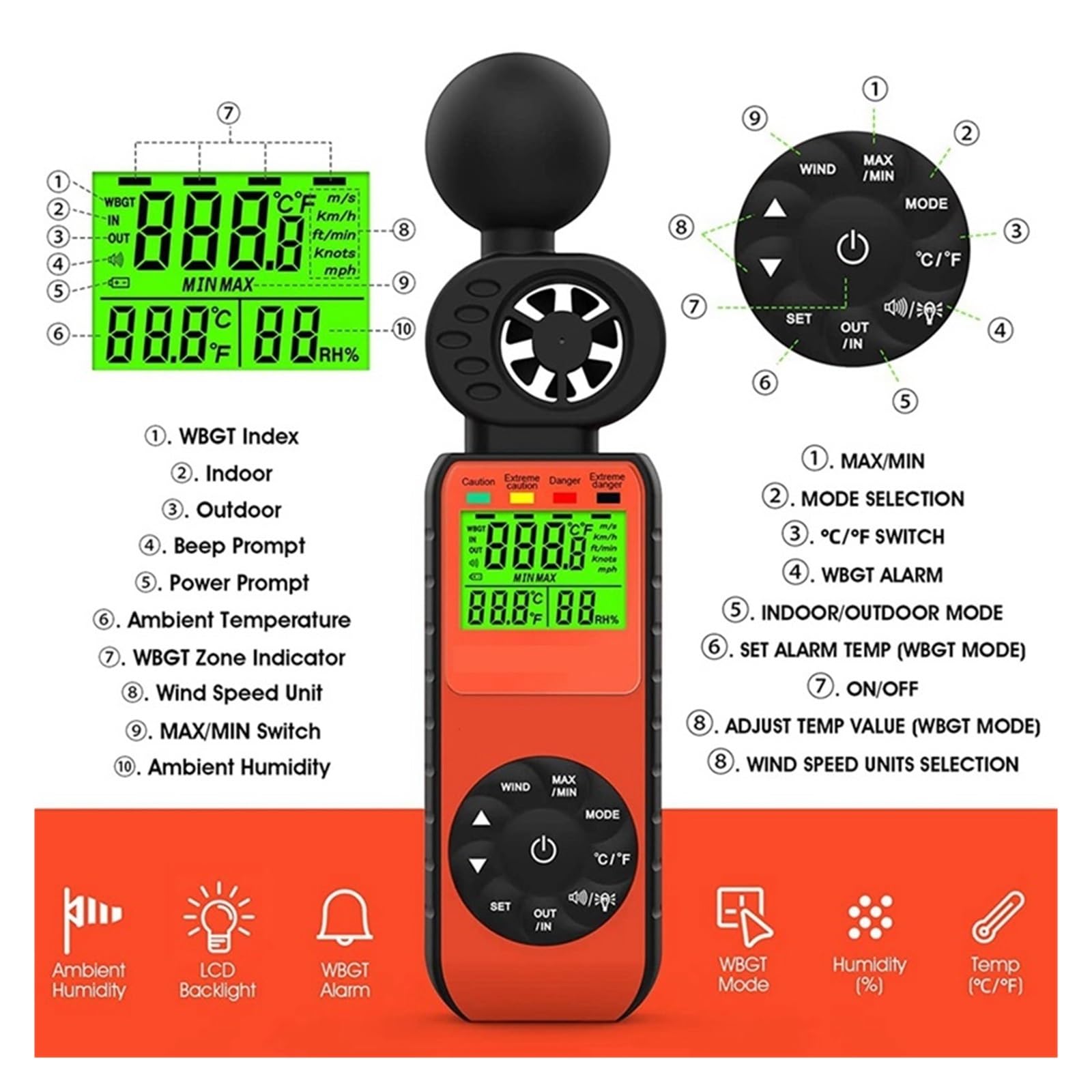 Anemómetro Digital Portátil De Mano Medidor Velocidad Del Viento Mide La Temperatura Humedad Mediciones Precisas Versátiles