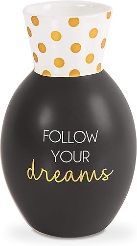 Pavilion - Sigue tus sueños - Florero mate de lunares negros y dorados de 6.5 pulgadas
